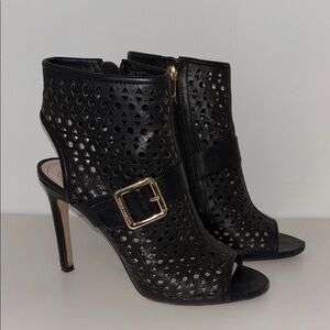 Black Perforated Peep-Toe High Heel Ankle Booties